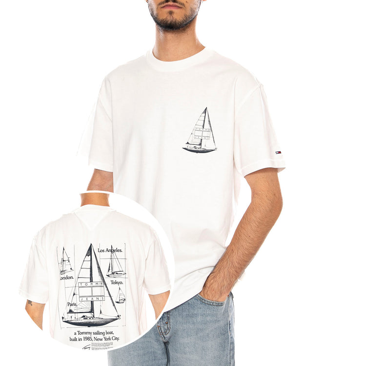 TJM RLX SAILBOAT SS TEE ECRU - Maglietta Girocollo Uomo Bianca DM0DM23184 YBL TOMMY HILFIGER 
