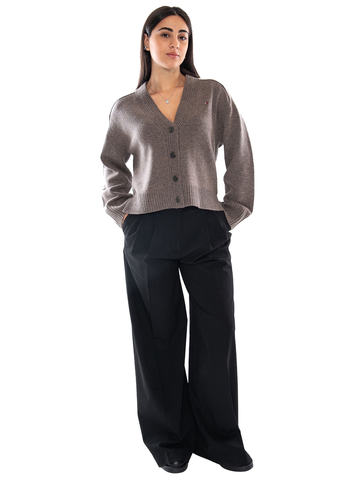 Tommy Hilfiger Soft Wool V-NK Cardigan Buttons Hot Coco Heather - Cardigan Donna Marrone WW0WW52367 HH9 TOMMY HILFIGER 