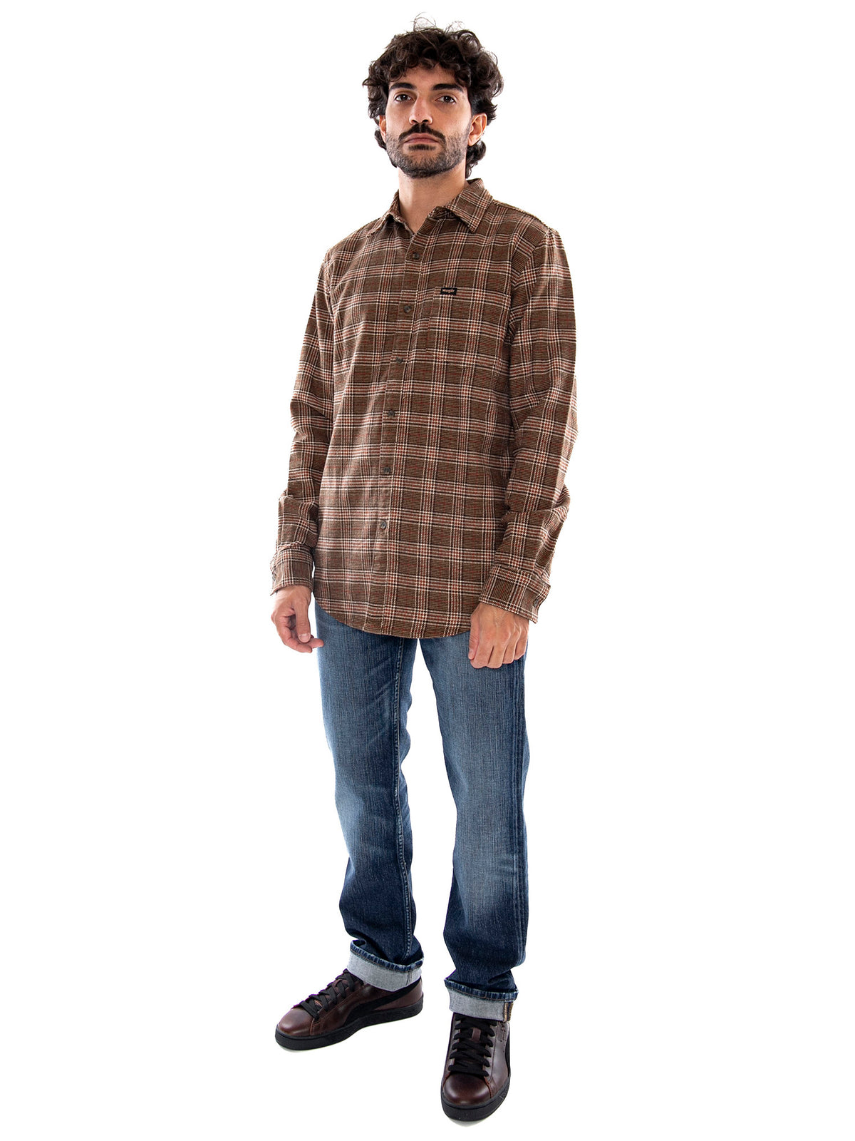 Wrangler 1 Pocket Shirt Kangaroo Brown - Camicia Uomo Marrone<BR/><BR/> 112386948 BRN WRANGLER 