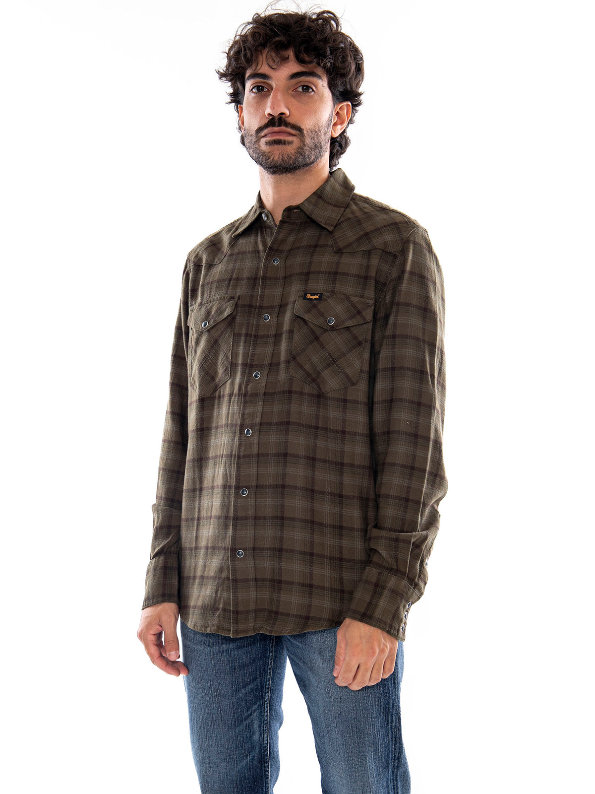 Wrangler Western Shirt Olive Night Green - Camicia Uomo Verde Oliva Scuro 112386996 GRN WRANGLER 
