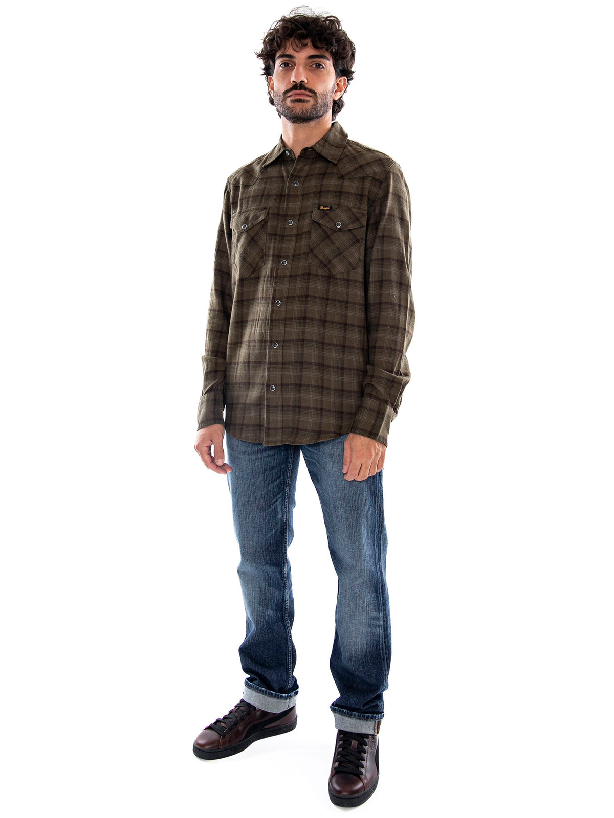 Wrangler Western Shirt Olive Night Green - Camicia Uomo Verde Oliva Scuro 112386996 GRN WRANGLER 