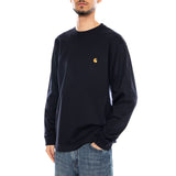 L/S Chase T-Shirt - Dark Navy / Gold - T-Shirt Manches Longues Homme Bleu Foncé Homme CARHARTT WIP
