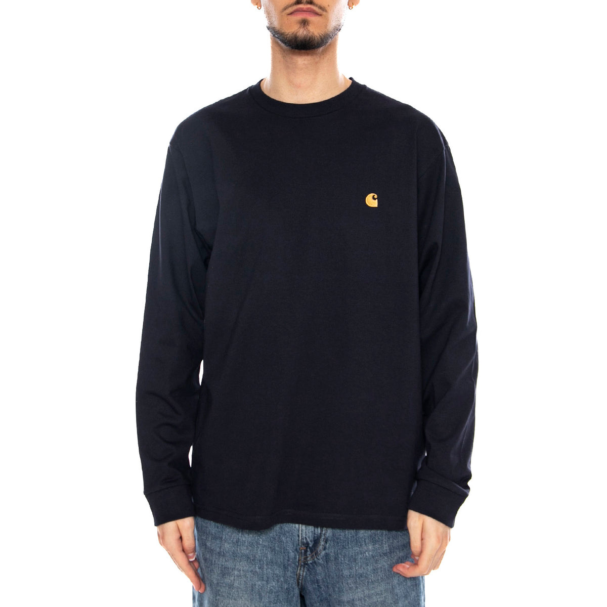 L/S Chase T-Shirt - Dark Navy / Gold - Maglietta Maniche Lunghe Uomo Blu Scuro I026392 00HXX CARHARTT WIP 