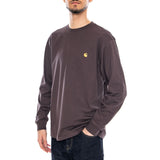 L/S Chase T-Shirt Shale / Gold - T-Shirt Girocollo Maniche Lunghe Uomo Marrone CARHARTT WIP