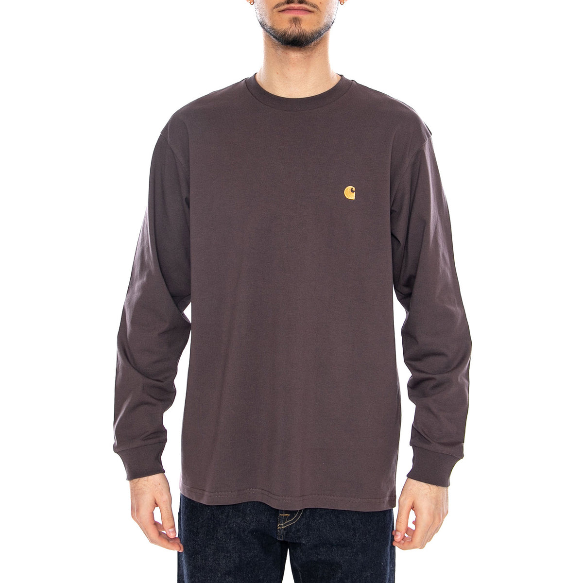 L/S Chase T-Shirt Shale / Gold - Maglietta Girocollo Maniche Lunghe Uomo Marrrone I026392 3LNXX CARHARTT WIP 