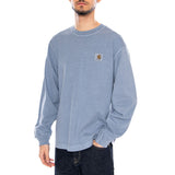 L/S Nelson T-Shirt Gentle Blue - T-Shirt Col Rond Manches Longues Homme Bleu  Homme CARHARTT WIP