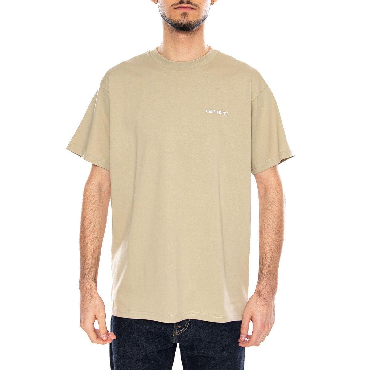S/S Script Embroidery T-Shirt Barchan / White - Maglietta Girocollo Uomo Verde I030435 3LWXX CARHARTT WIP 