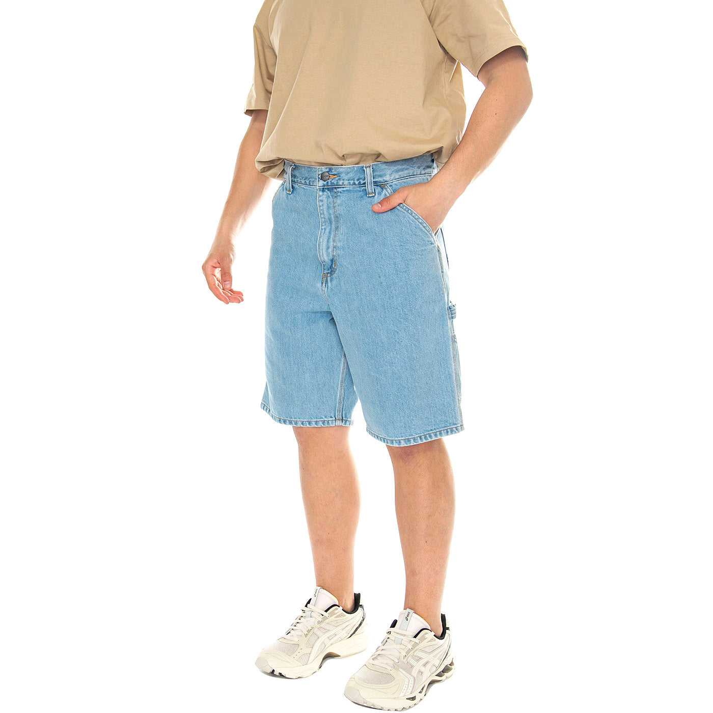 SINGLE KNEE SHORT BLUE, HEAVY STONE BLEACHED - Bermuda Denim Jeans Uomo Blu I032026 01A3 CARHARTT WIP 