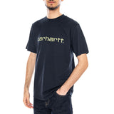 T-Shirt S/S Script Deep Night / Gentle Green - T-Shirt Ras du Cou Homme Bleu CARHARTT WIP