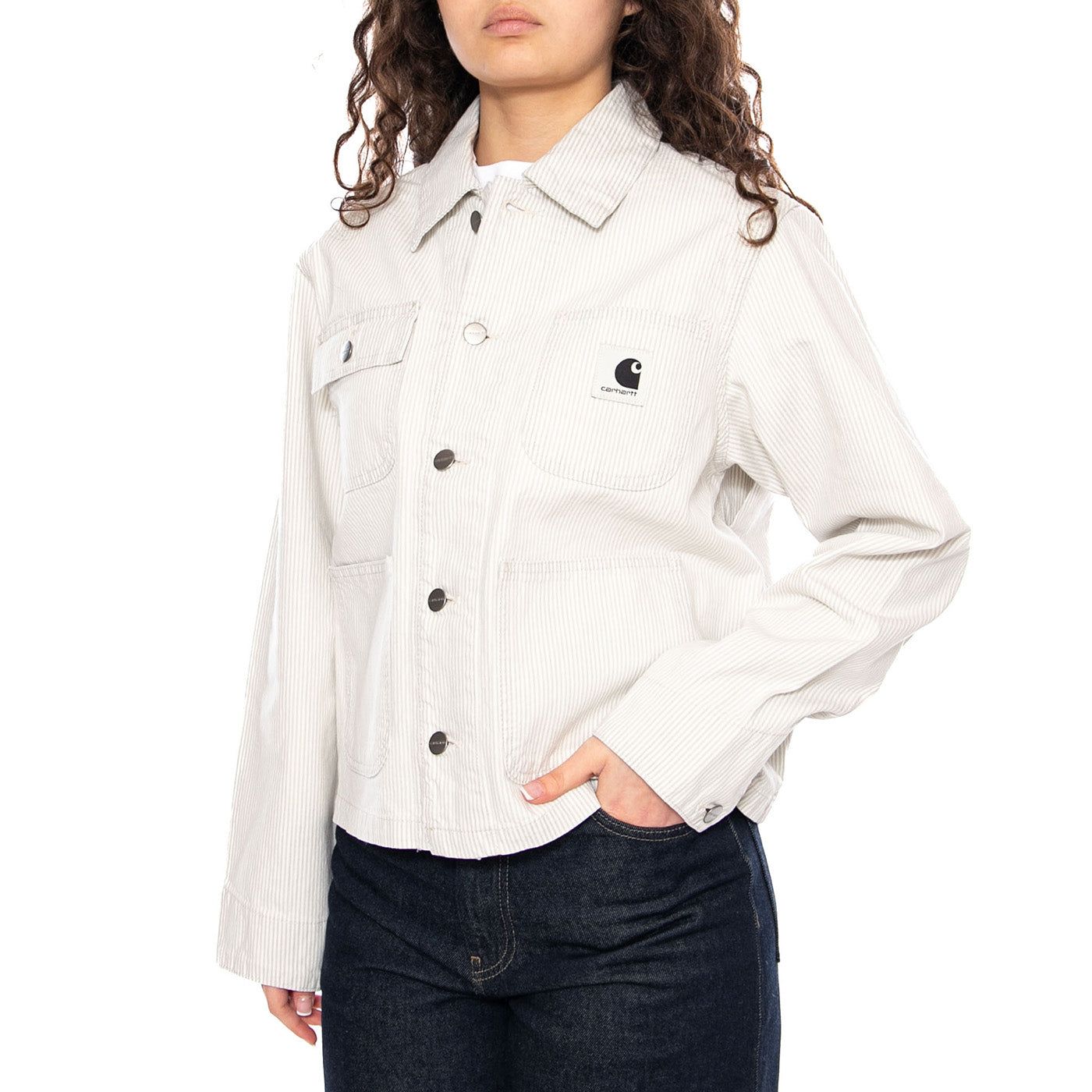 W' Mercer Chore Coat Mercer Stripe, Graphite - Giacca Donna Grigio Chiaro I036511 3OK35 CARHARTT WIP 