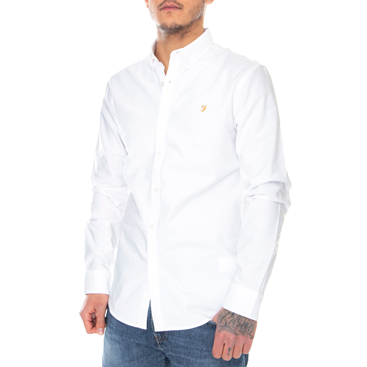 Brewer LS BD Shirt White - Camicia Uomo Bianca F4WSB060 104 FARAH 
