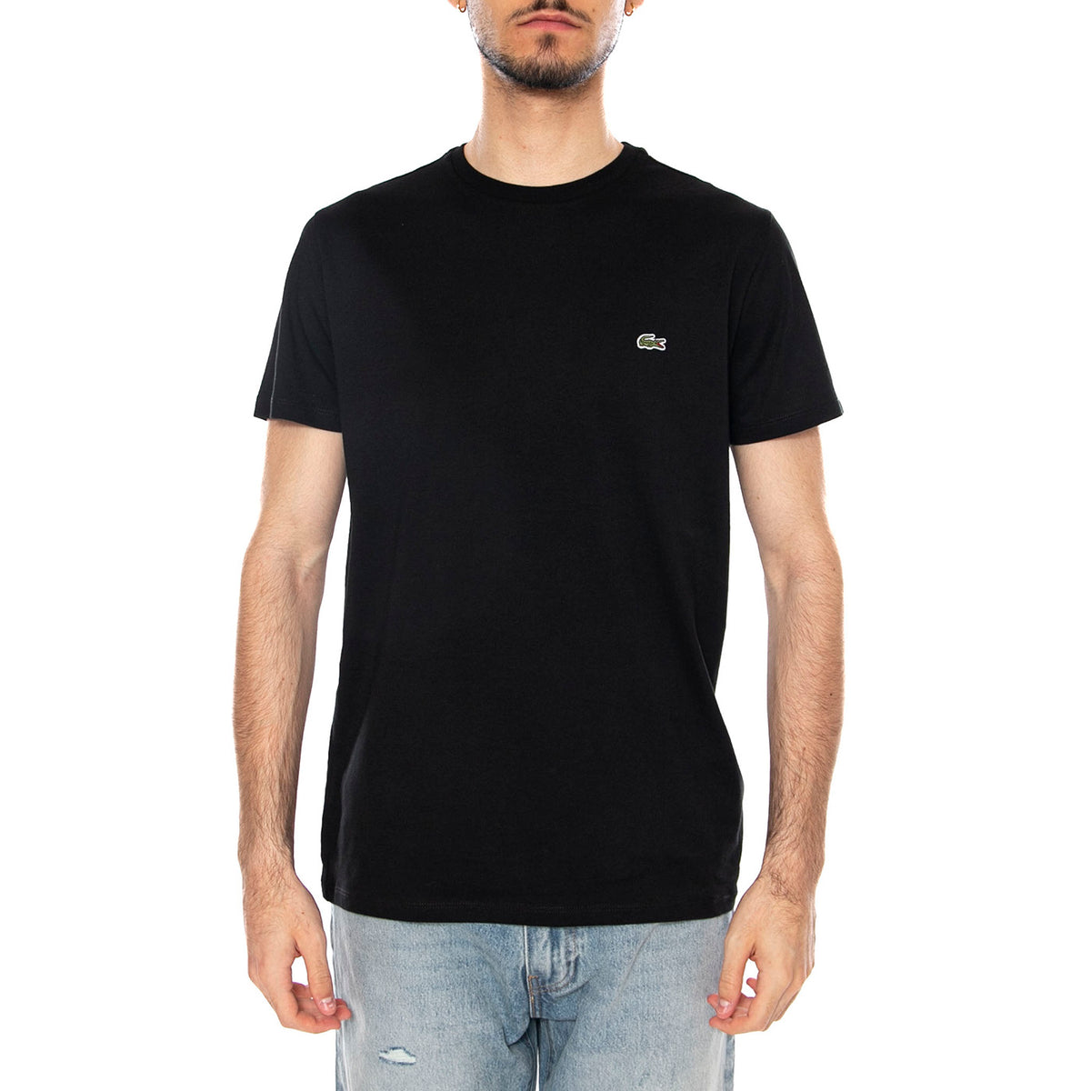 T-SHIRT BLACK - Maglietta Girocollo Uomo Nera TH6709 031 LACOSTE 