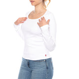 Essential Sqrd Neck Long Sleeve - Bright White Rib - T-shirt Col Rond Manches Longues Femme Blanc Femme LEVIS