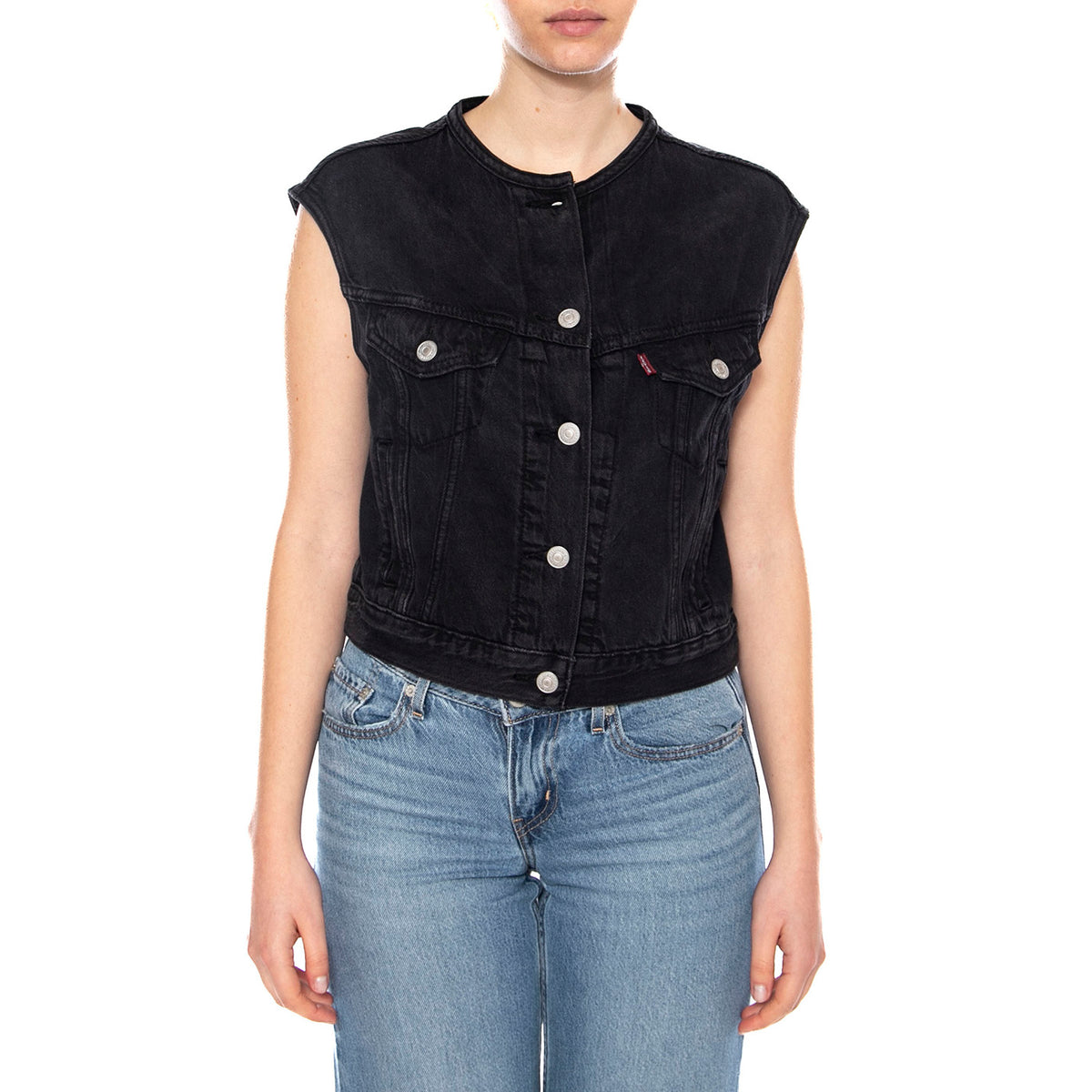 Collarless Shrunken 90S Vest - None Your Business Stone - Cardigan Donna Nero 005NP 0003 LEVIS 