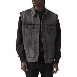 GILET TRUCKER BLACK - Gilet Denim Jeans Uomo Nero A5789 0001 LEVIS 