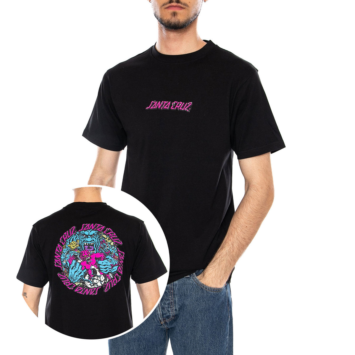 ROSKOPP MONSTER STRIP T-SHIRT - Maglietta Girocollo Uomo Nera SCA-TEE-13293 BLK SANTA CRUZ 
