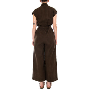 WOOD SEERSUCKER MALAWI JUMPSUIT BROWN - Tuta Elegante Donna Marrone WJS00129 BRN THINKING MU 