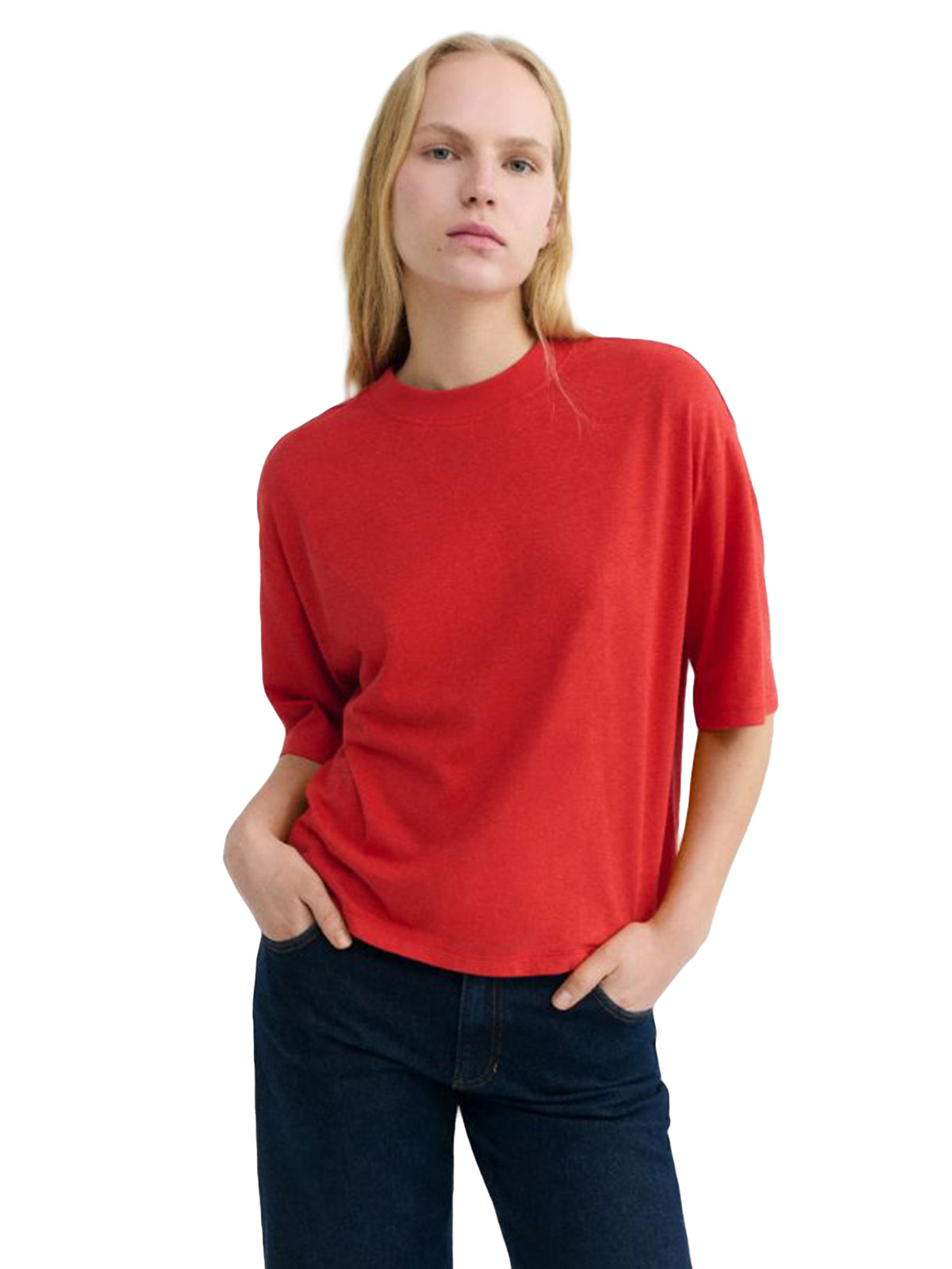 LENA TEE RED - Maglietta Girocollo Donna Rossa WTS00500 RED THINKING MU 
