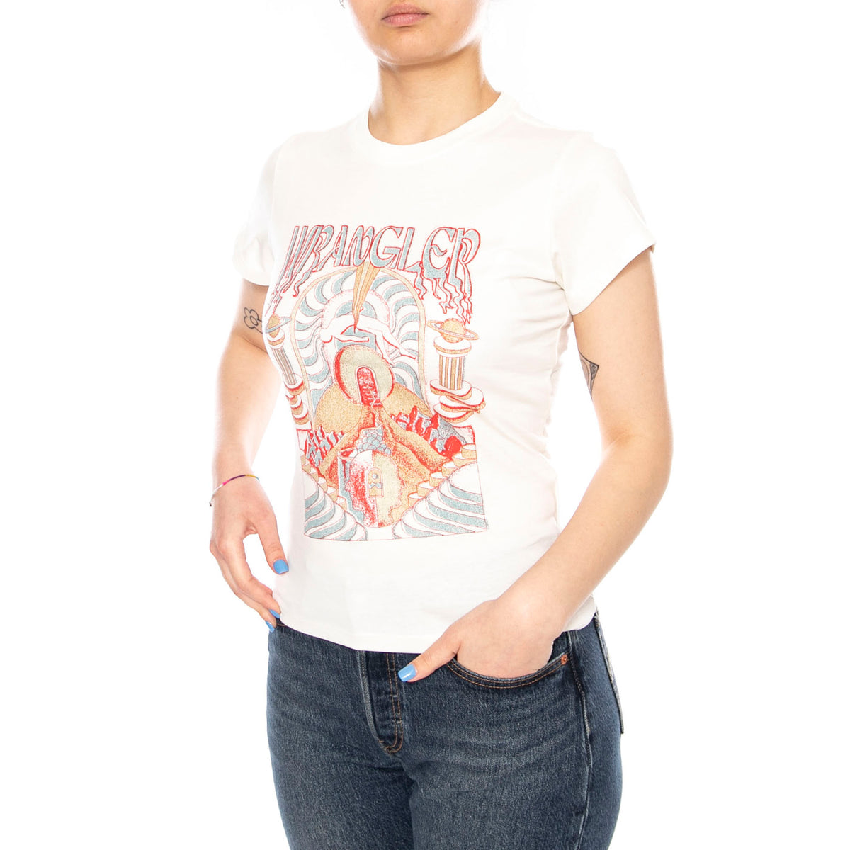 SHRUNKEN BAND TEE WORN WHITE - Maglietta Girocollo Donna Bianca 112378024 WHT WRANGLER 