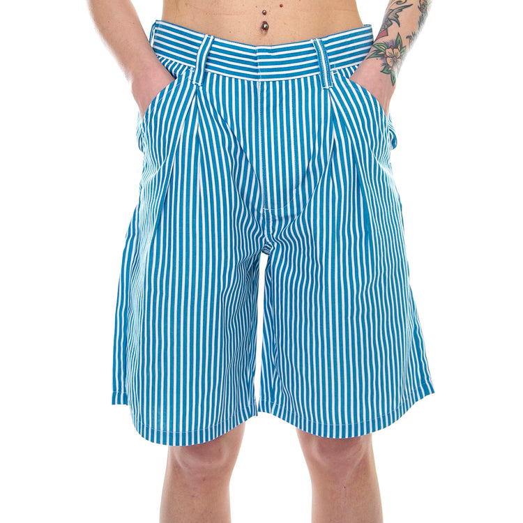 Doris Stripe Baggy Shorts - Blue Stripes - Bermuda Casual Donna Blu / Bianchi 212048-BLUE . STUSSY 