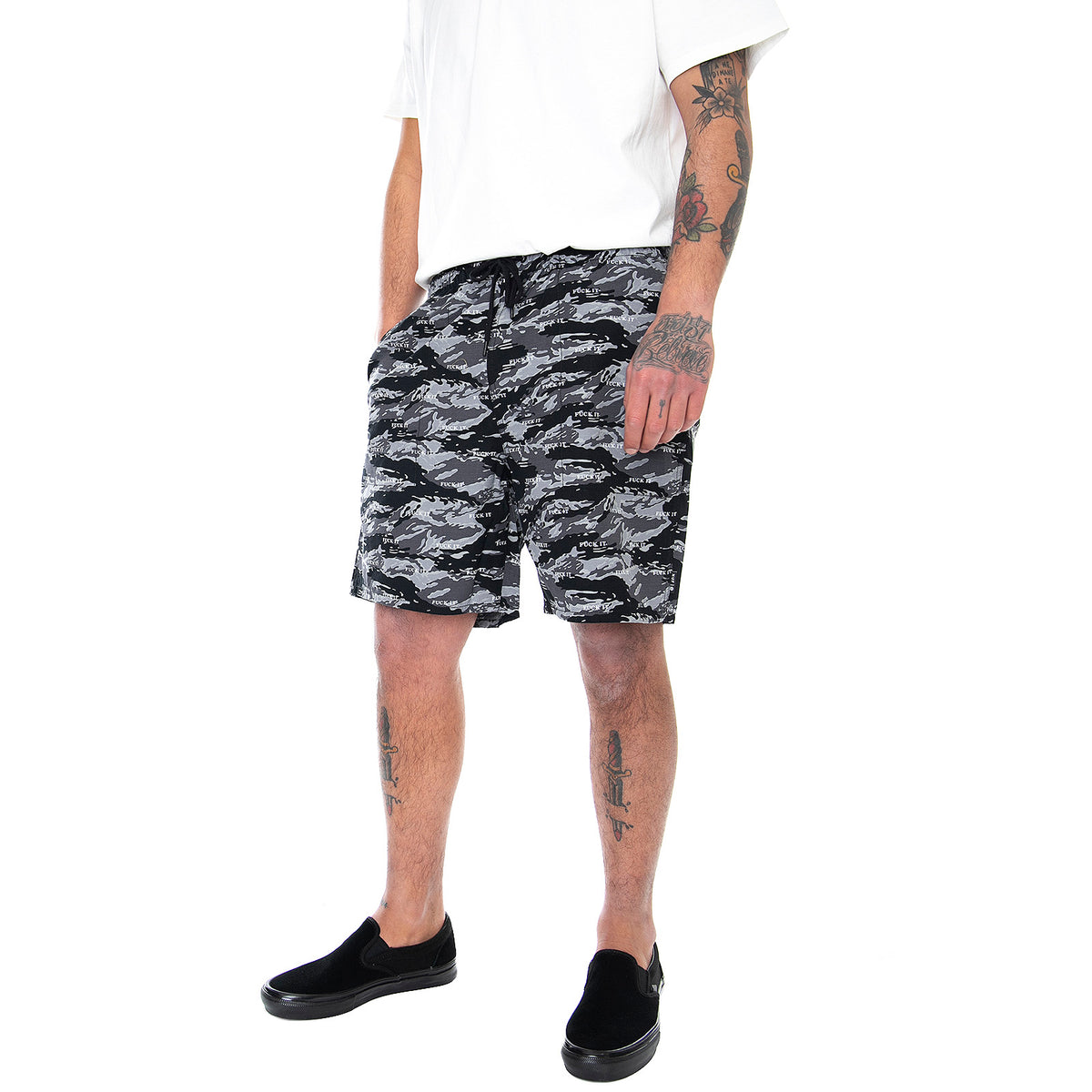 Mens Fuck It Shorts - Black Tiger Camo - Bermuda Uomo Neri / Multicolore PT00123-BLACK . HUF 