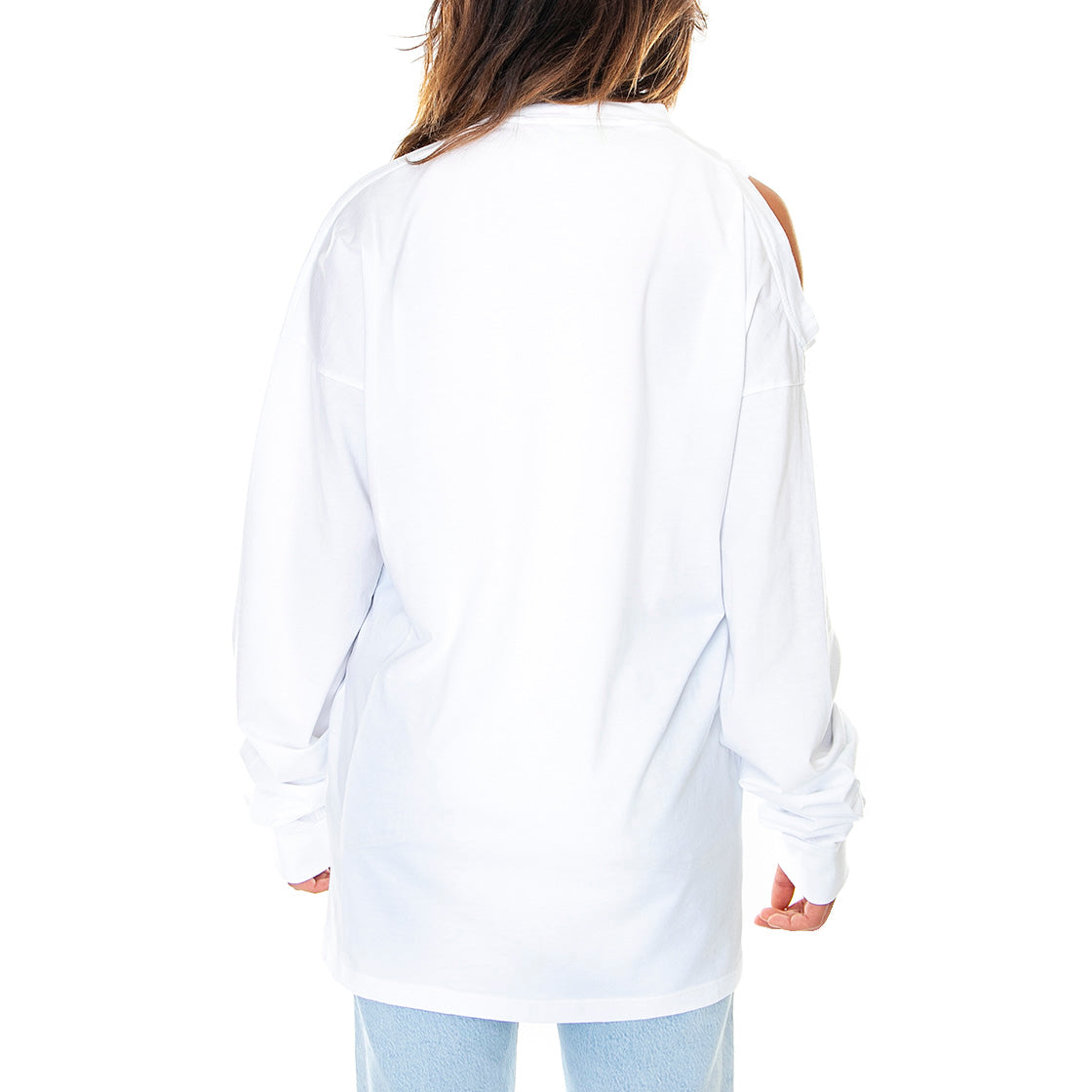 Shoulder Hole Super Long - Maglietta Girocollo Maniche Lunghe Donna Bianca FRAR40031-WHT . ARIES 