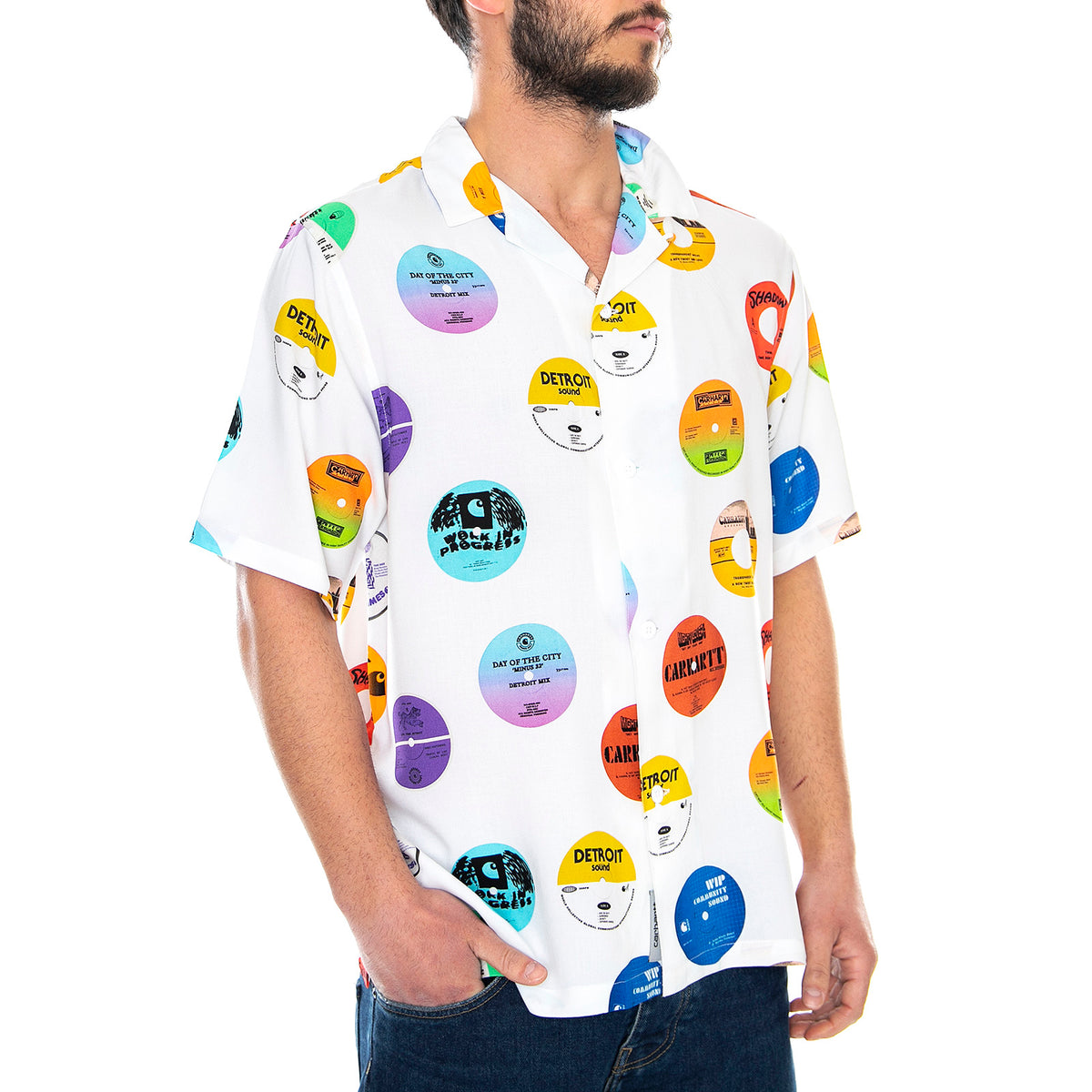 S/S Record Shirt Record Print, White - Camicia Maniche Corte Uomo Bianca I027529.09I.00.03 . CARHARTT WIP 
