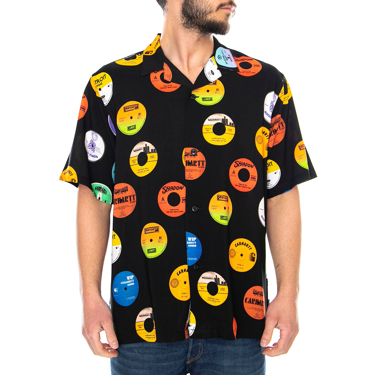 S/S Record Shirt Record Print, Black - Camicia Maniche Corte Uomo Nera / Multicolore I027529.09U.00.03 . CARHARTT WIP 