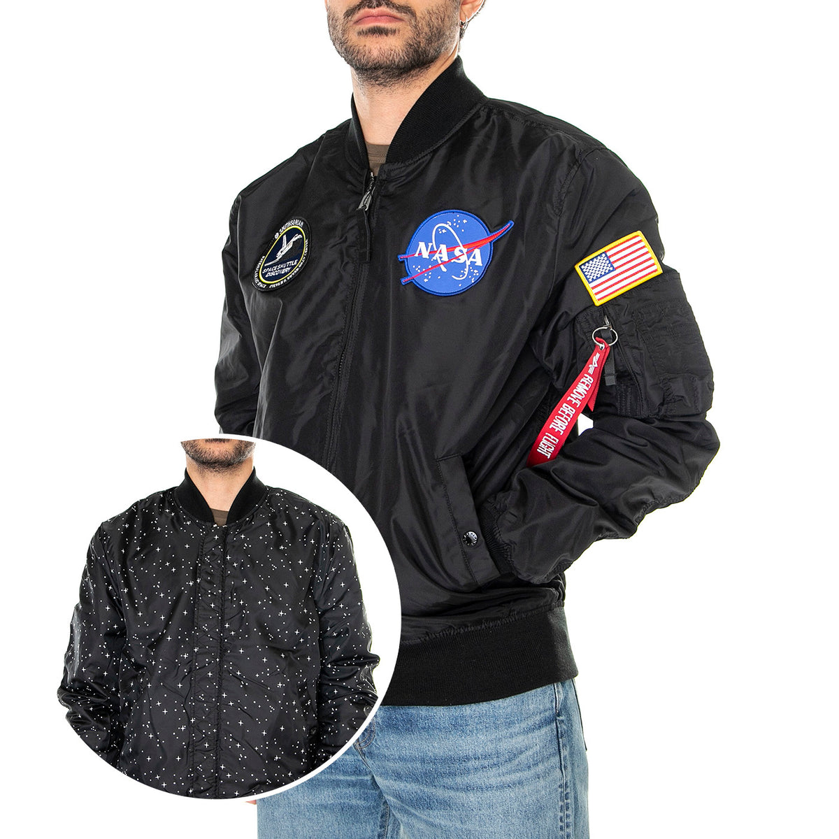 M' MA-1 TT NASA Reversible II Black - Giacca Estiva Uomo Nera 186101-03 . ALPHA INDUSTRIES 