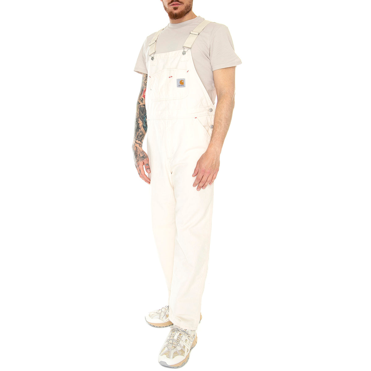 Wesley Bib Natural Rinsed - Salopette Denim Jeans Uomo Bianca I031494-0502 . CARHARTT WIP 