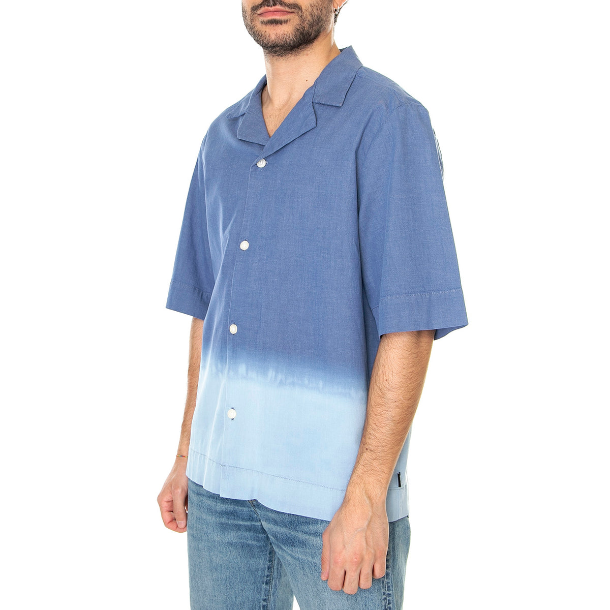 M' Clean II Shirt SS Blue - Camicia Maniche Corte Uomo Blu / Multicolore I031886.01.6D. . EDWIN 