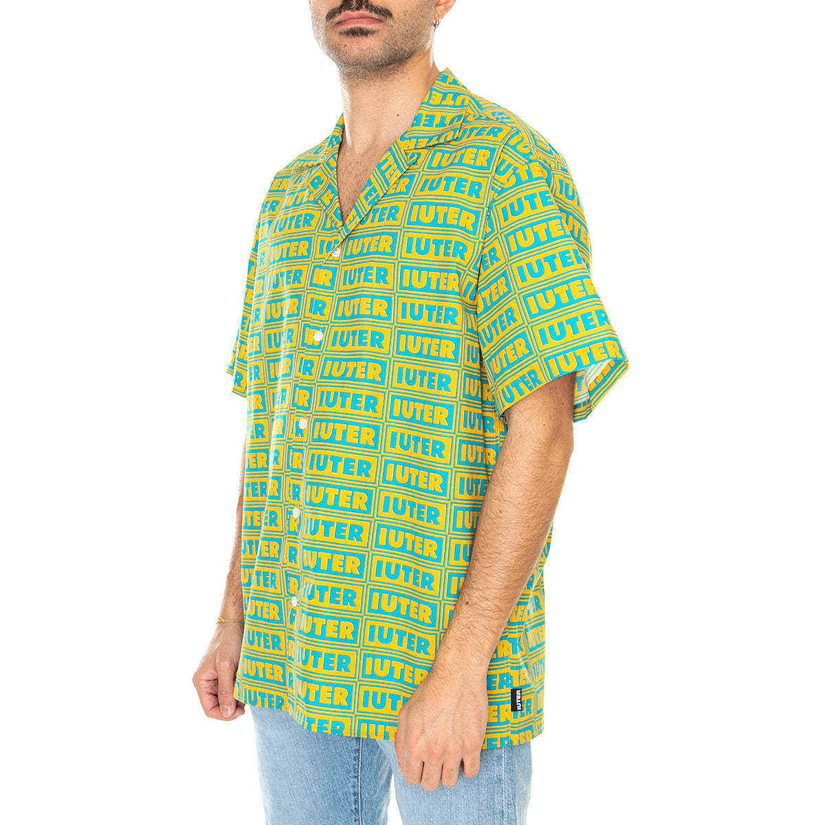 Panel S/S Shirt Canary - Camicia Maniche Corte Uomo Verde / Multicolore 23SIHR10-CANARY . IUTER 