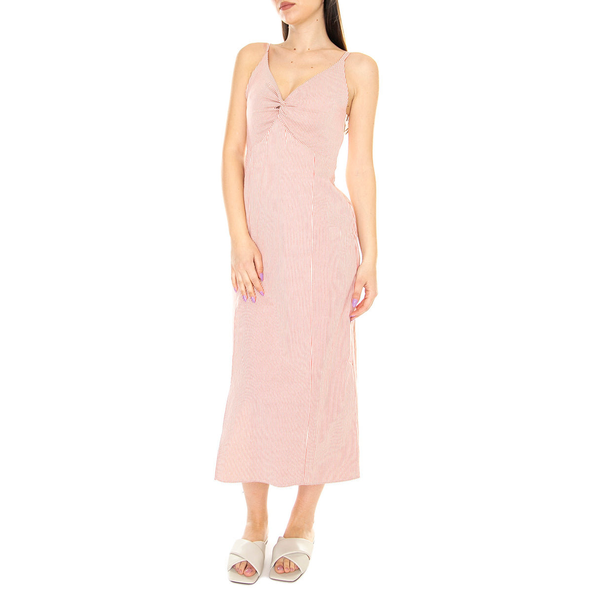 Vestido Midi con Tirantes y Estampado de Rayas Rojas - Abito Donna Rosa 31W/11247 . WILD PONY 