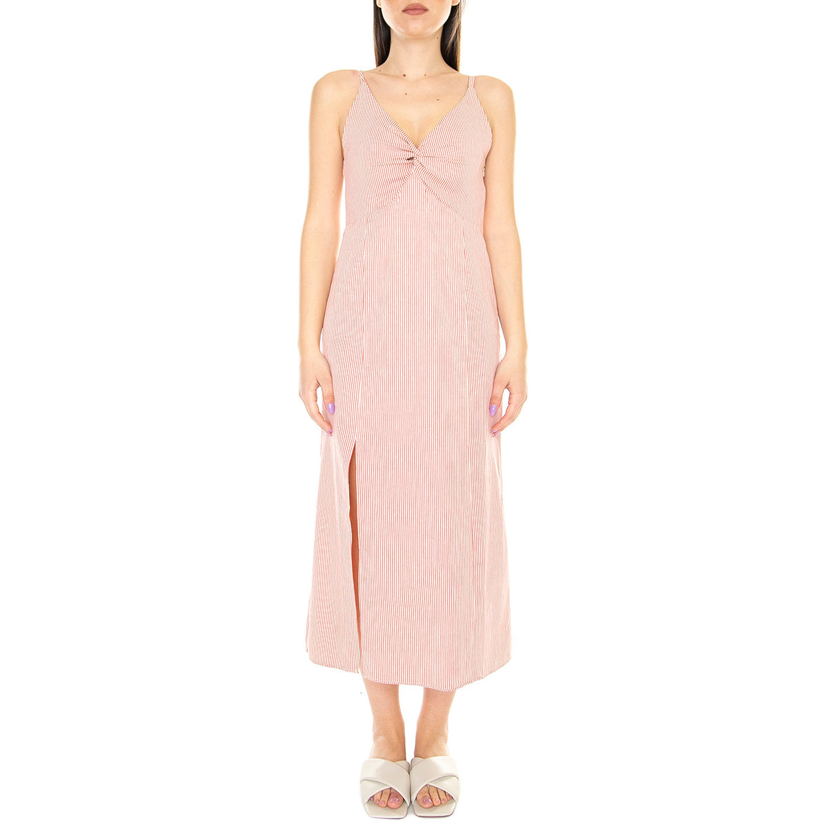 Vestido Midi con Tirantes y Estampado de Rayas Rojas - Abito Donna Rosa 31W/11247 . WILD PONY 