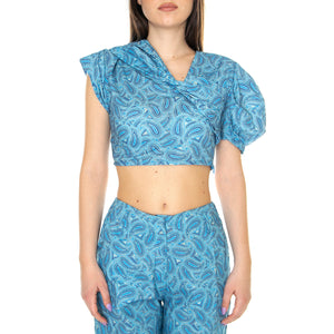W' Crop Top Asimetrico con Estampado Paisley - Top Donna Blu / Multicolore 31W/41232 . WILD PONY 