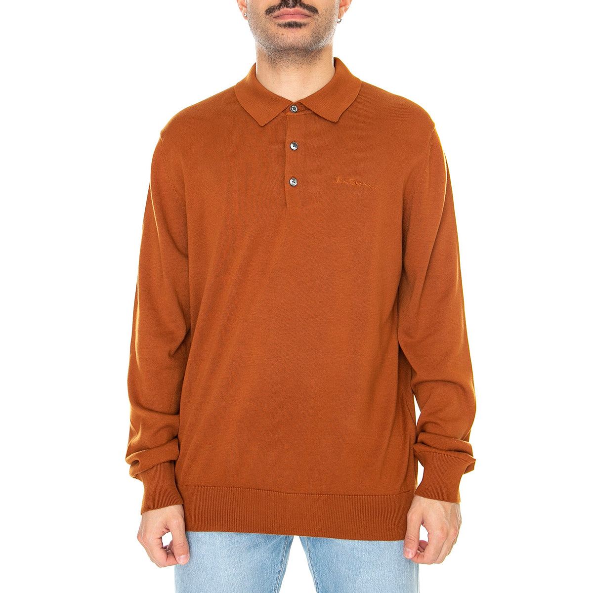 Signature Long Sleeve Polo Caramel - Polo Maniche Lunghe Uomo Marrone 63353-371 . BEN SHERMAN 