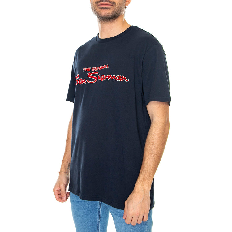 Signature Flock Tee Dark Navy - Maglietta Girocollo Uomo Blu 65092-025 . BEN SHERMAN 