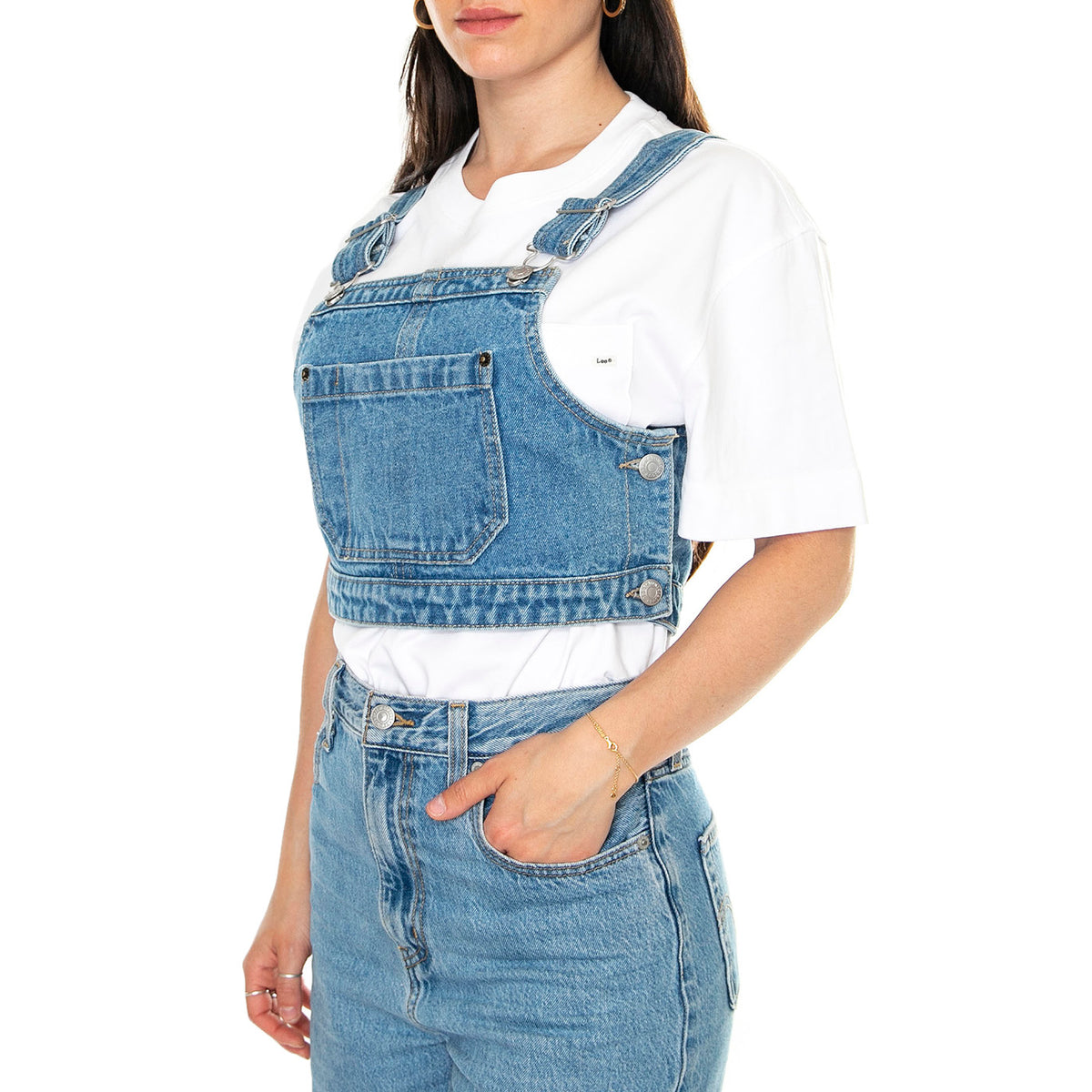Obey Cropper Overall Denim Top Light Indigo - Top Denim Jeans Donna Blu 284050026-LIN . OBEY 