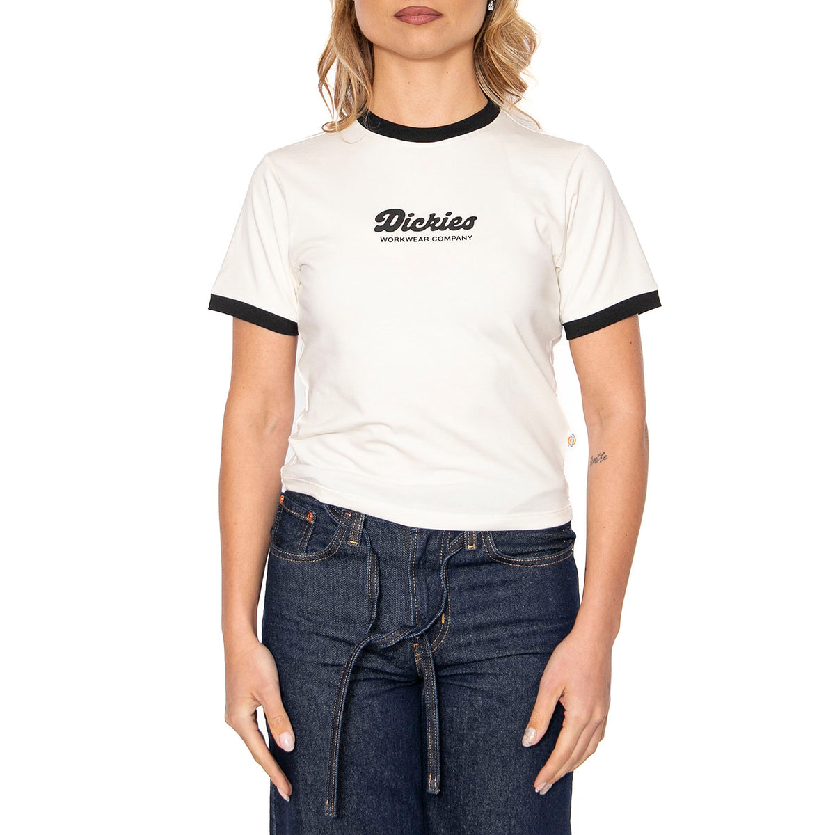 Lewinstown Ringer Tee Egret  - Maglietta Girocollo Donna Bianca DK0A4Z8IC481 . DICKIES 