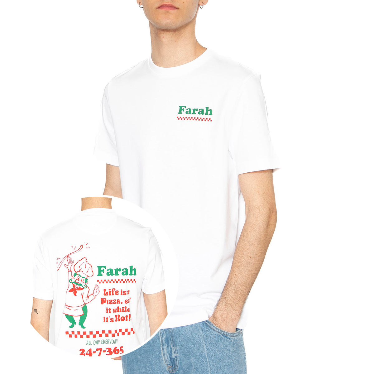 Powis Graphic Tee White - Maglietta Girocollo Uomo Bianca F4KSF017104 . FARAH 