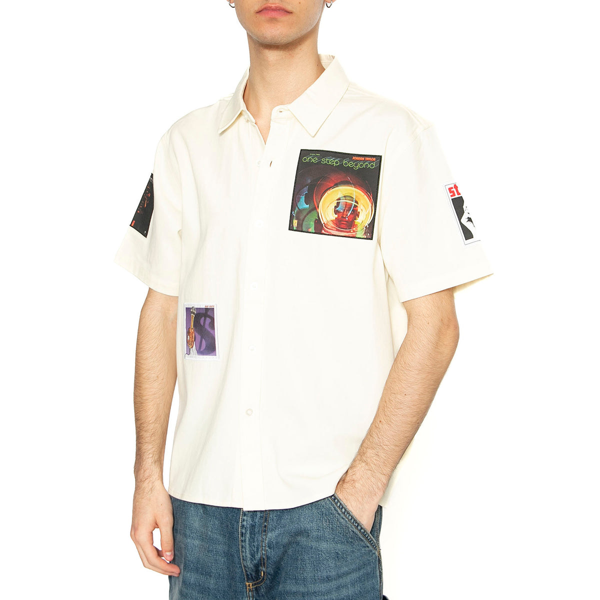 Stax Patches Button Up Natural - Camicia Maniche Corte Uomo Bianca BU00235-NATUR . HUF 