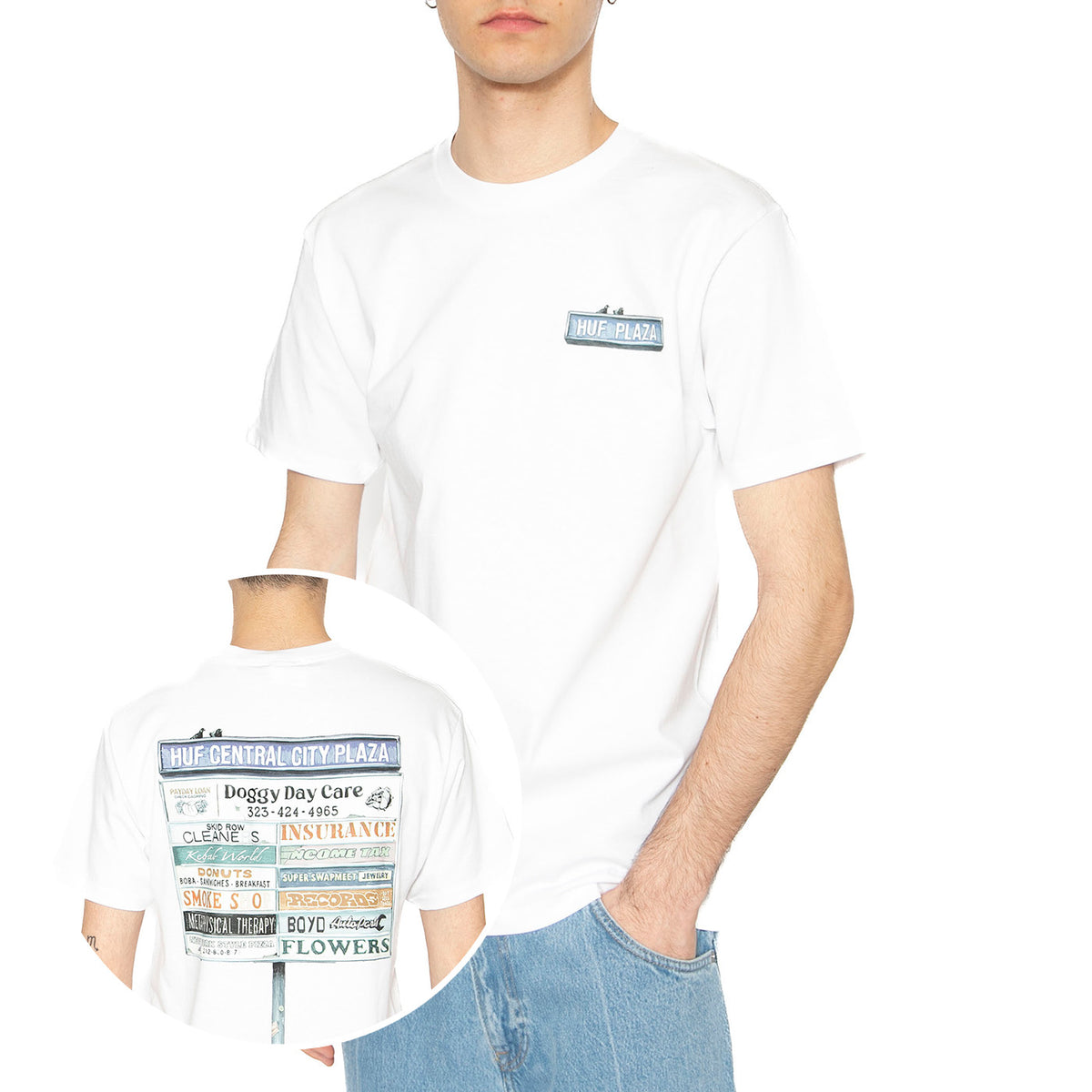 Plaza S/S Tee White - Maglietta Girocollo Uomo Bianca TS02402-WHITE . HUF 