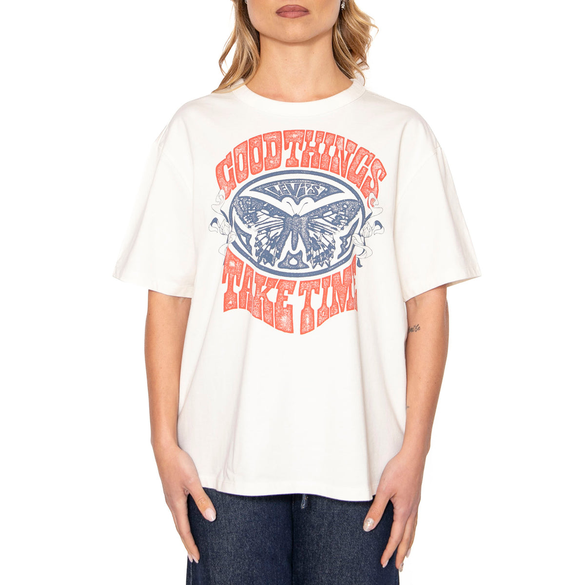 Gr Rabor Tee Good Things Take Time Egret - Maglietta Girocollo Donna Bianca 001MX-0000 . LEVIS 