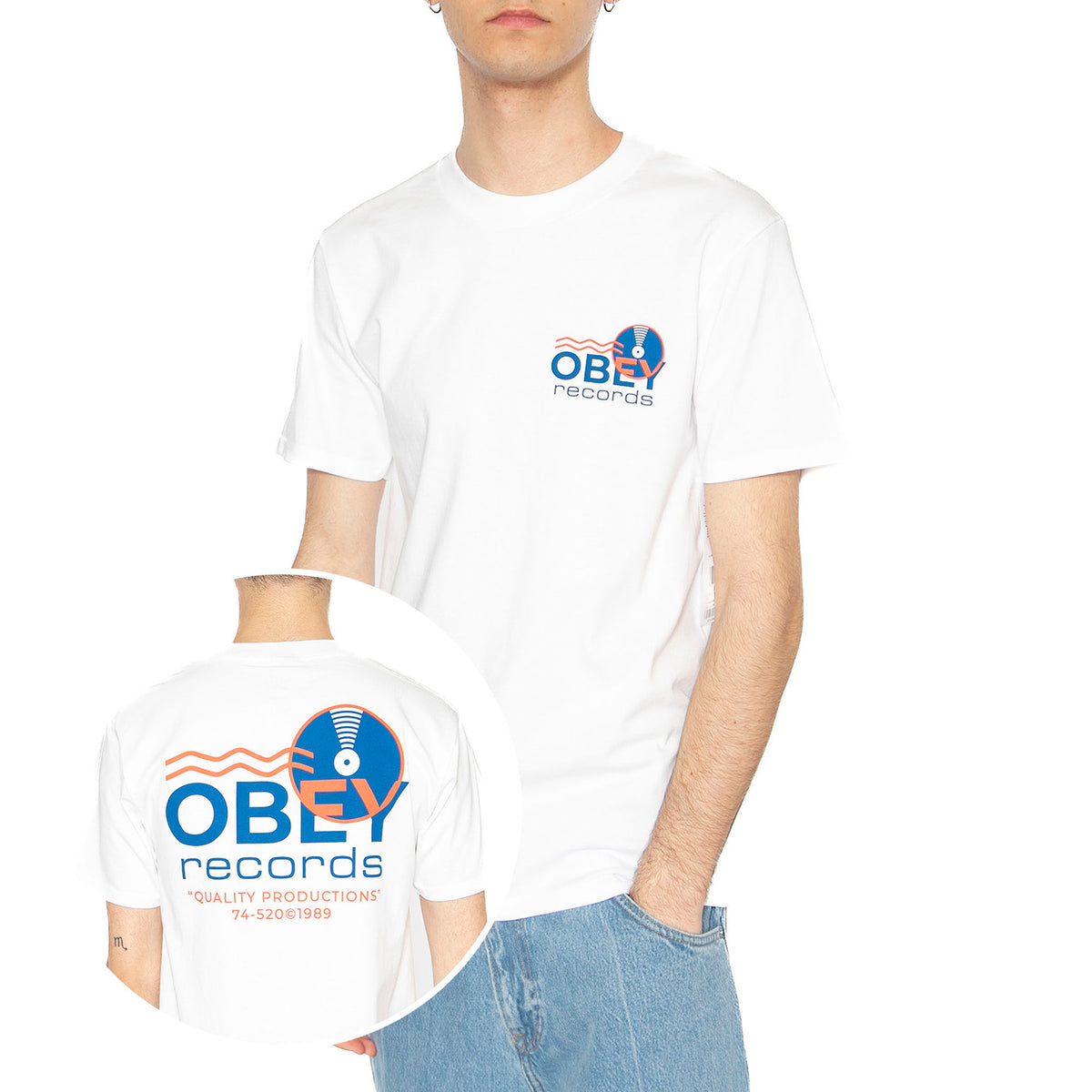 Obey Record Sound Waves Tee White - Maglietta Girocollo Uomo Bianca 165264050-WHT . OBEY 
