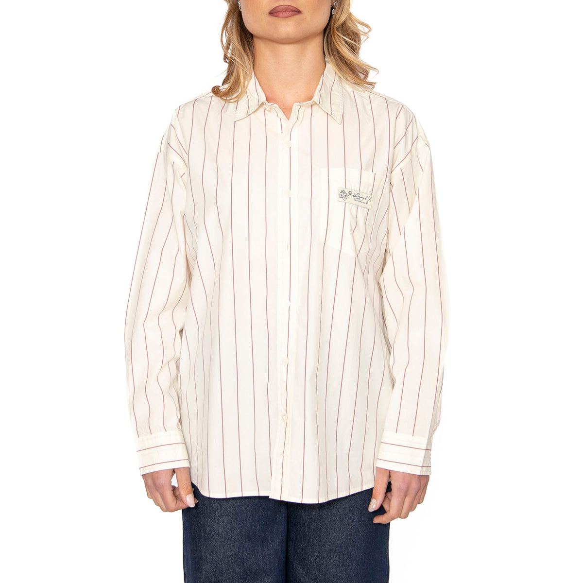 Primavera Stripe Shirt LS Tofu Multi - Camicia Donna Bianca 281200137-TFU . OBEY 