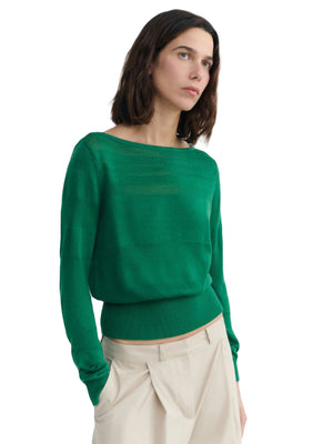 BE SEMI TRANSPARENT KNITTED GREEN - Maglia Donna Verde WKN00220 . THINKING MU 