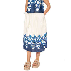 Falda midi estampado Goa - Gonna Bianca / Blu 51W/44200 . WILD PONY 