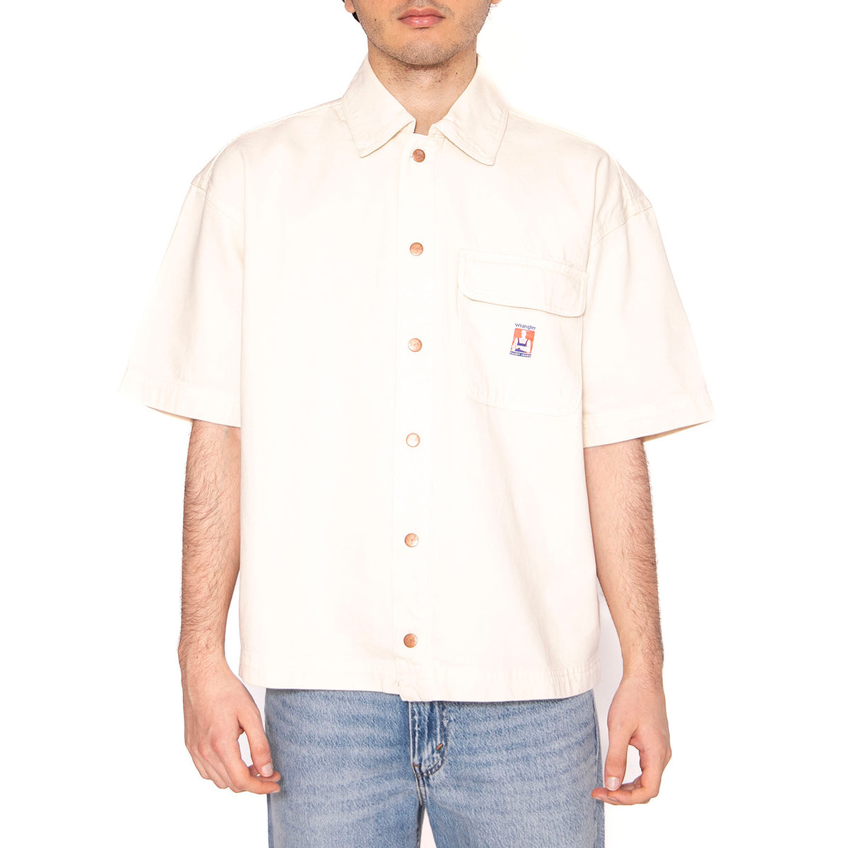 SS CJ Overshirt Ecru - Camicia Maniche Corte Uomo Bianca 112362900 . WRANGLER 