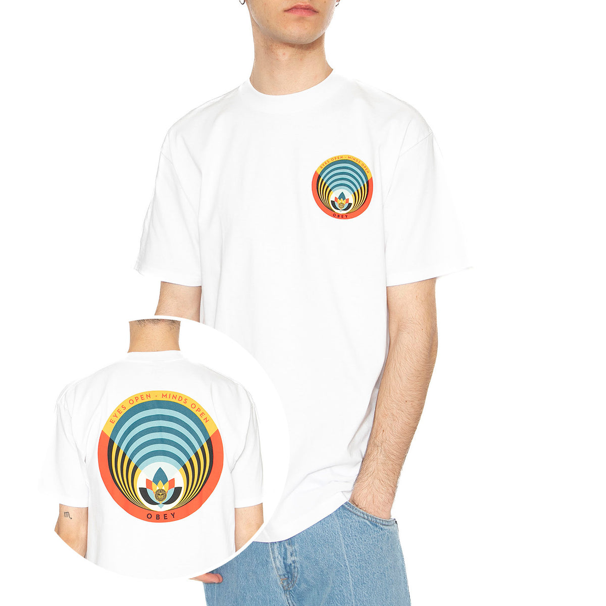 Obey Open Eyes Opens Minds Open Lotus Classic Tee White - Maglietta Girocollo Uomo Bianca 165263793-WHT . OBEY 