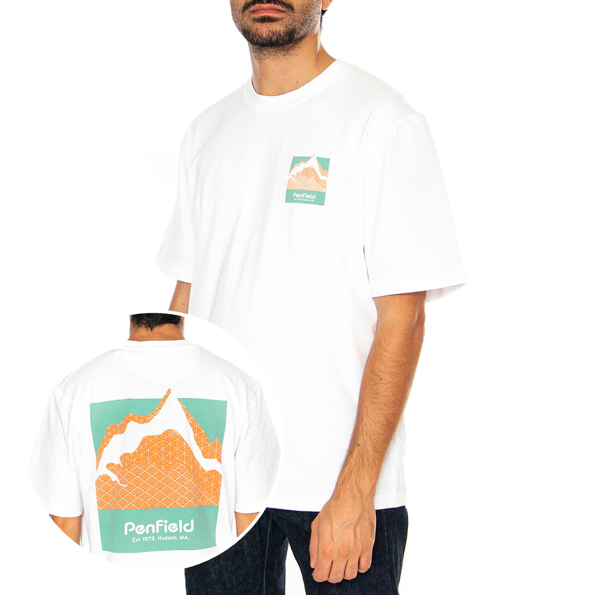 Mountain Back Print T-Shirt Bright White - Maglietta Girocollo Uomo Bianca PFD0494-002 . PENFIELD 